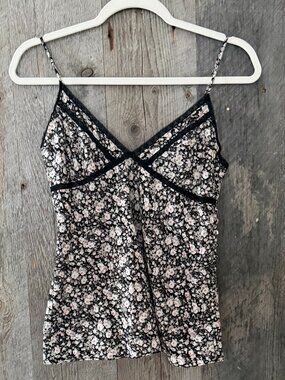 All Saints Black Floral Lace-Trim Camisole